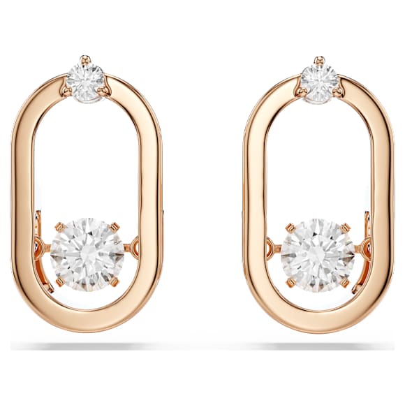 Swarovski Sparkling Dance düğme Küpeler, Yuvarlak kesim, Oval şekil, Beyaz, Pembe altın rengi kaplama - Swarovski, 5468118