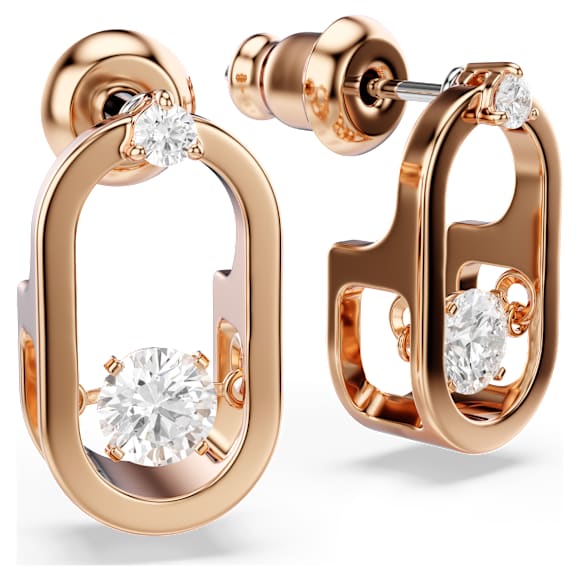 Clous d'oreilles Swarovski Sparkling Dance, Taille ronde, Forme ovale, Blanches, Placage de ton or rosé - Swarovski, 5468118
