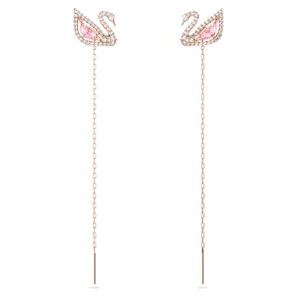 Swan 드롭 이어링, 스완, 핑크, 18K 로즈 골드 피니시 - Swarovski, 5469990