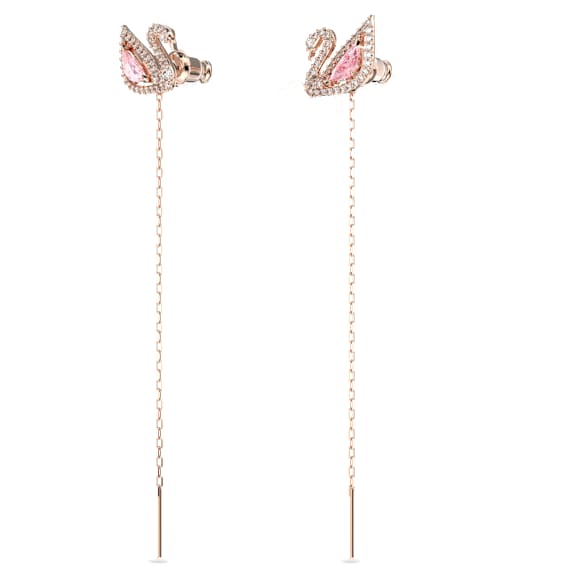 Swan drop earrings, Swan, Pink, 18K rose gold finish - Swarovski, 5469990