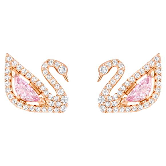 Swan damla küpeler, Kuğu, Pembe, 18k pembe altın rengi yüzey - Swarovski, 5469990