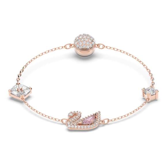 Brățară Dazzling Swan, Sistem magnetic de închidere, Lebădă, Roz, Placat cu nuanță roz-aurie - Swarovski, 5472271