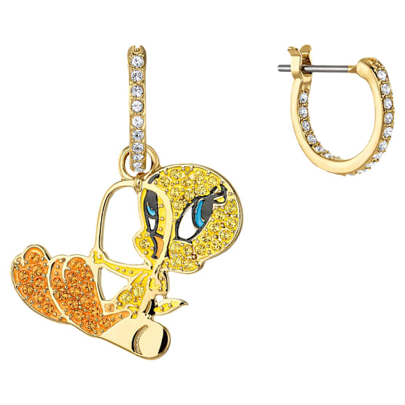 Looney Tunes 트위티 후프 이어링, 멀티컬러, 골드 톤 플래팅 - Swarovski, 5487637