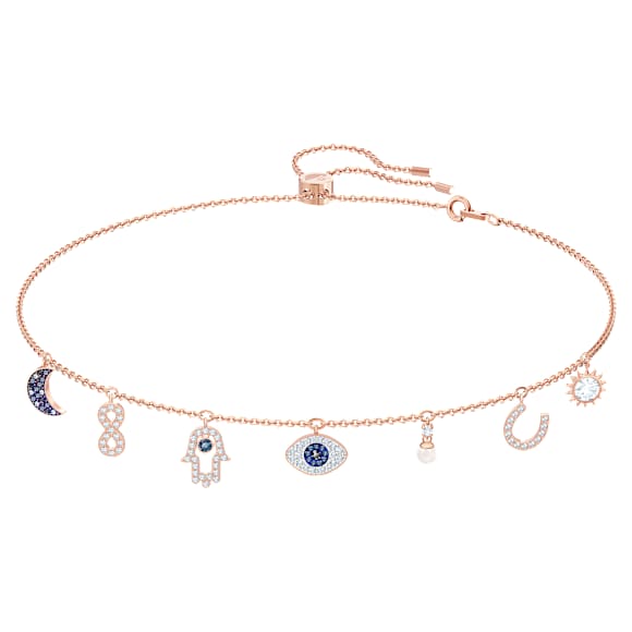 Symbolica Halskette, Mond, Unendlichzeichen, Hand, Augensymbol und Hufeisen, Blau, Roségold-Legierungsschicht - Swarovski, 5497664