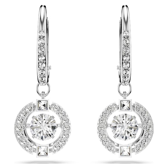 Swarovski Sparkling Dance drop earrings, Round cut, White, Rhodium plated - Swarovski, 5504652