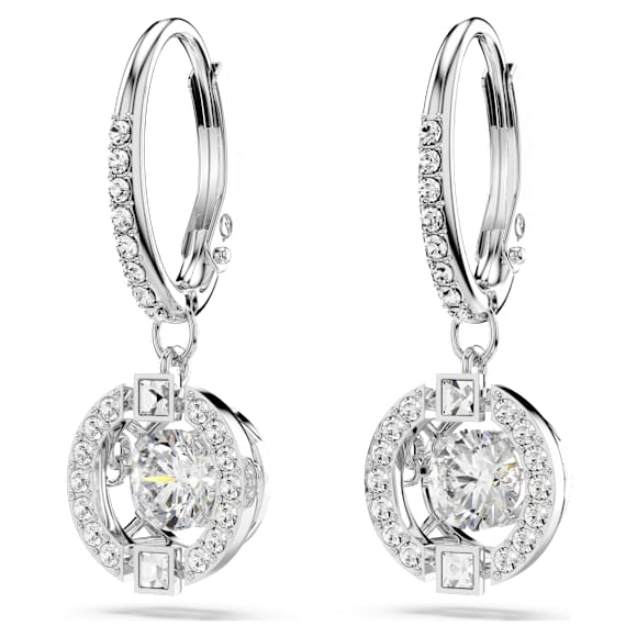 Swarovski Sparkling Dance drop earrings, Round cut, White, Rhodium plated - Swarovski, 5504652