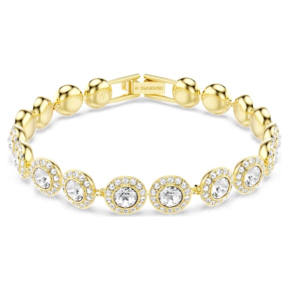 Angelic Tennis bracelet, Round cut, Pavé, Medium, White, Gold-tone plated - Swarovski, 5505469