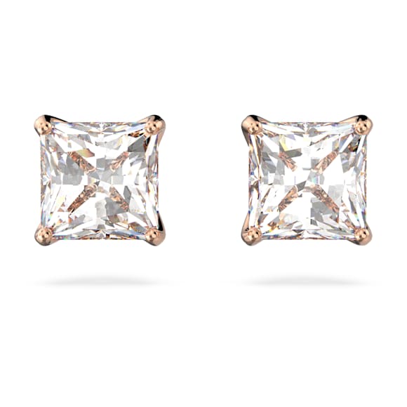 Clous d'oreilles Attract, Taille Carré, Petites, Blanches, Placage de ton or rosé - Swarovski, 5509935