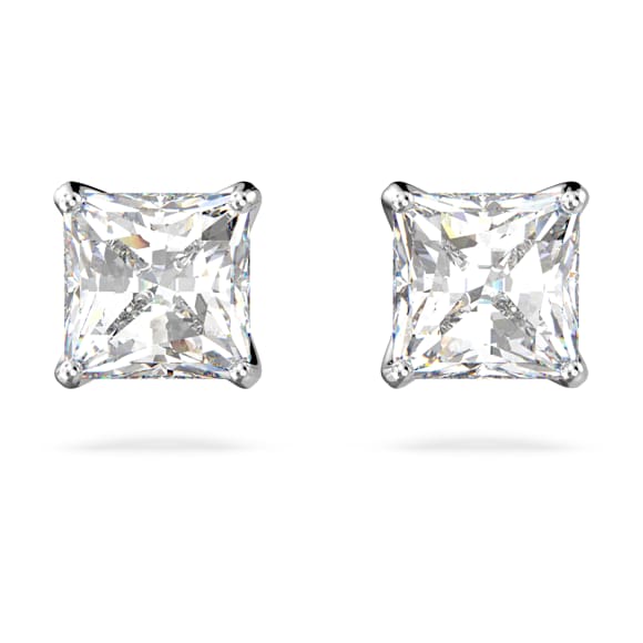 Attract Oorknopjes, Square slijpvorm, Wit, Rodium toplaag - Swarovski, 5509936