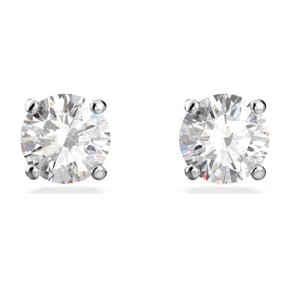 Stilla Attract stud earrings, Round cut, White, Rhodium plated - Swarovski, 5509937