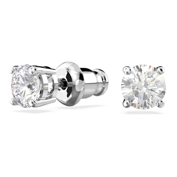 Stilla Attract stud earrings, Round cut, White, Rhodium plated - Swarovski, 5509937