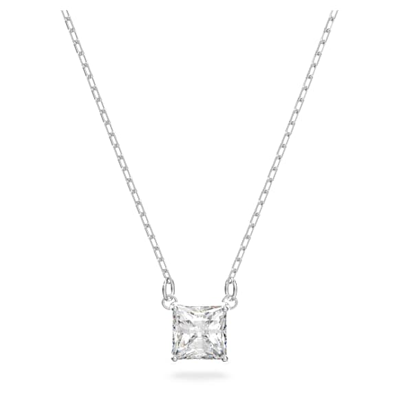 Stilla Attract necklace, Square cut, White, Rhodium plated - Swarovski, 5510696