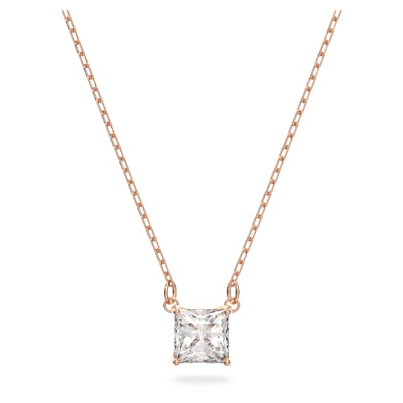 Stilla Attract necklace, Square cut, White, Rose gold-tone plated - Swarovski, 5510698