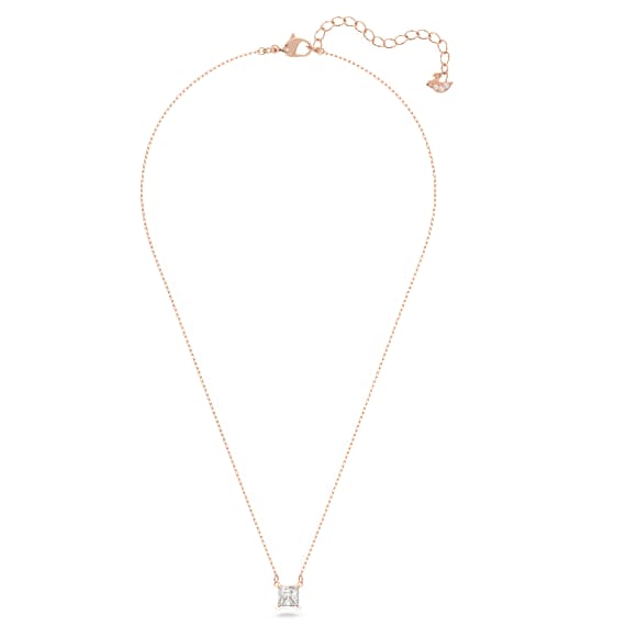 Stilla Attract necklace, Square cut, White, Rose gold-tone plated - Swarovski, 5510698