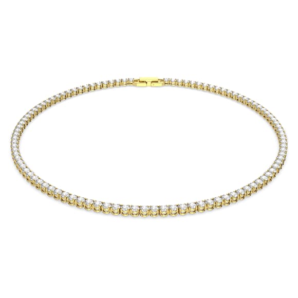 Matrix Tennis necklace, Round cut, White, Gold-tone plated - Swarovski, 5511545