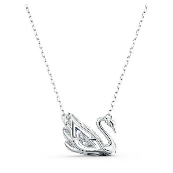 Collar Dancing Swan, Cisne, Blanco, Baño de rodio - Swarovski, 5514421