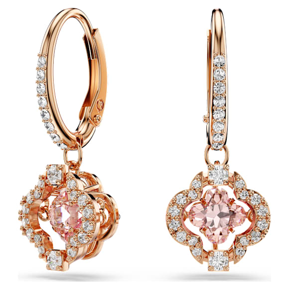 Una ต่างหูทรงหยดน้ำ, ใบโคลเวอร์, ชมพู, ตกแต่งผิวด้วยโรสโกลด์ 18K - Swarovski, 5516477