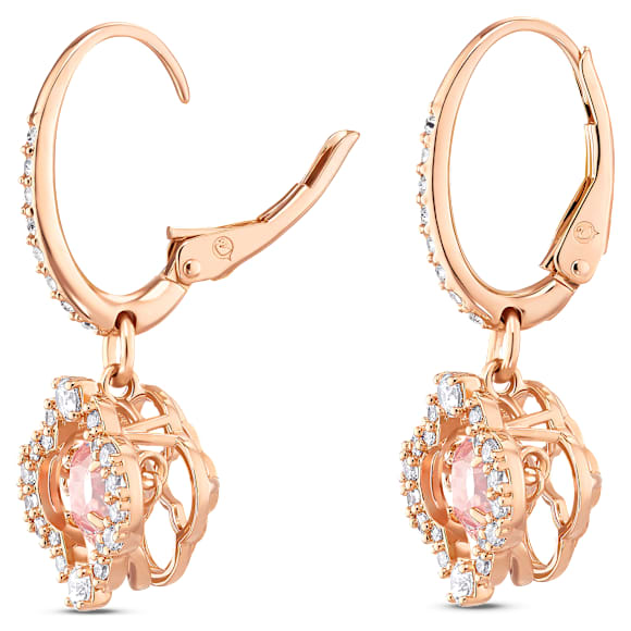 Viseči uhani Una, Deteljica, Roza, Prevleka rožnato zlatega odtenka - Swarovski, 5516477