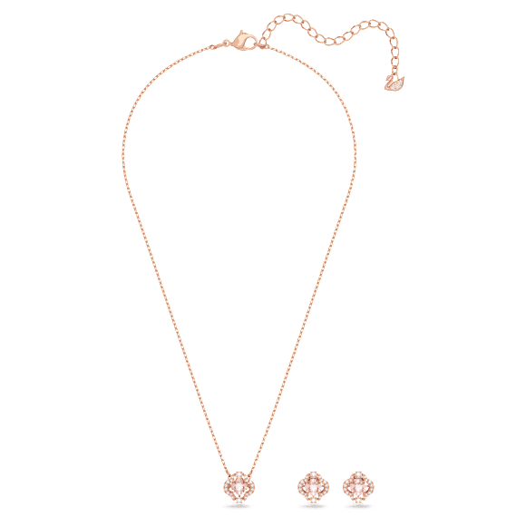 Komplet Una, Mešani rezi, Deteljica, Roza, V videzu rožnatega zlata 18K - Swarovski, 5516488