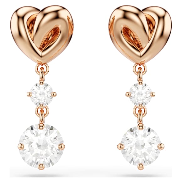 Lifelong Heart damla küpeler, Kalp, Beyaz, 18k pembe altın rengi yüzey - Swarovski, 5517942