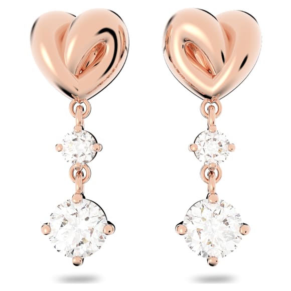 Viseči uhani Lifelong Heart, Srce, Beli, Prevleka rožnato zlatega odtenka - Swarovski, 5517942
