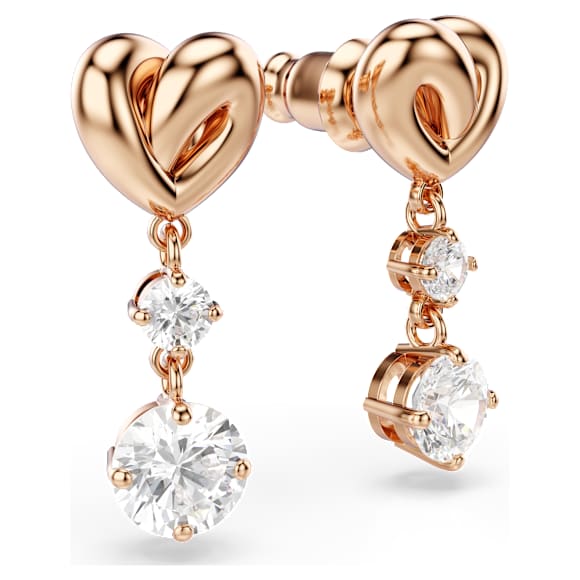 Lifelong Heart ต่างหูทรงหยดน้ำ, หัวใจ, ขาว, เคลือบโทนสีโรสโกลด์ - Swarovski, 5517942
