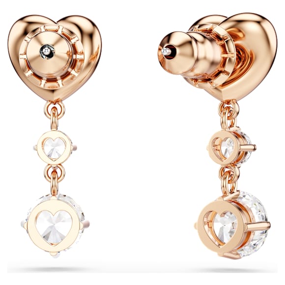 Lifelong Heart 水滴形耳環, 心形, 白色, 鍍玫瑰金色調 - Swarovski, 5517942
