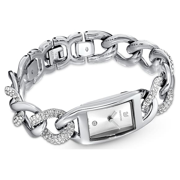 Cocktail watch, Swiss Made, Pavé, Metal bracelet, Silver tone, Stainless steel - Swarovski, 5519330