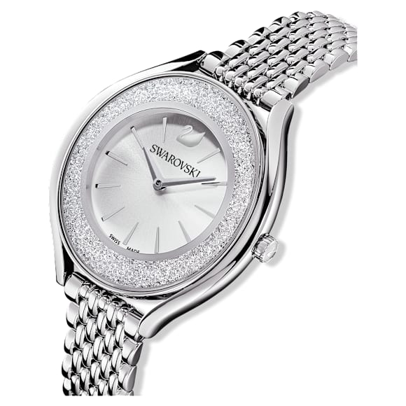 Crystalline Aura Uhr, Schweizer Produktion, Metallarmband, Silberfarben, Edelstahl - Swarovski, 5519462