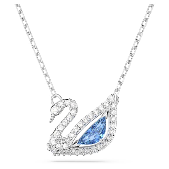 Dazzling Swan 項鏈, 天鵝, 藍色, 鍍白金色 - Swarovski, 5521074
