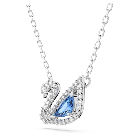Dazzling Swan 項鏈, 天鵝, 藍色, 鍍白金色 - Swarovski, 5521074