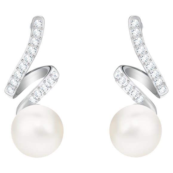 Pendants d'oreilles Gabriella, Blanches, Métal rhodié - Swarovski, 5528447