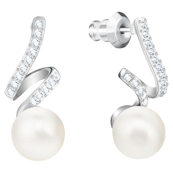 Pendants d'oreilles Gabriella, Blanches, Métal rhodié - Swarovski, 5528447
