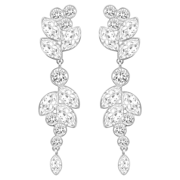 Diapason drop earrings, Mixed cuts, White, Rhodium plated - Swarovski, 5528452