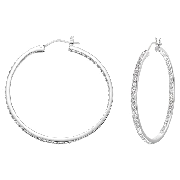 Sommerset hoop earrings, White, Rhodium plated - Swarovski, 5528457