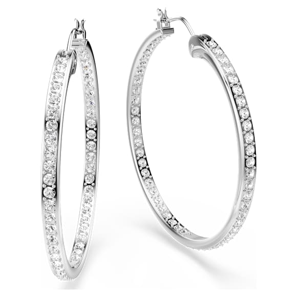 Sommerset フープピアス, ホワイト, ロジウム・プレーティング | Swarovski