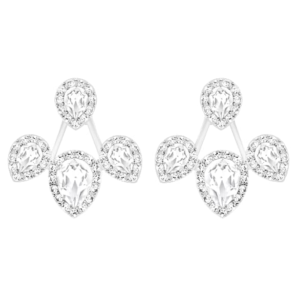 Latisha earring jackets, Pear cut, White, Rhodium plated - Swarovski, 5528494