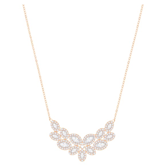 Baron necklace, Leaf, White, Rose gold-tone plated - Swarovski, 5528751
