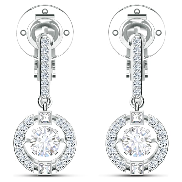 Una clip earrings, Mixed cuts, White, Rhodium plated - Swarovski, 5543697