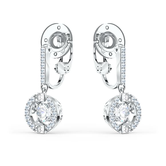 Una clip earrings, Mixed cuts, White, Rhodium plated - Swarovski, 5543697