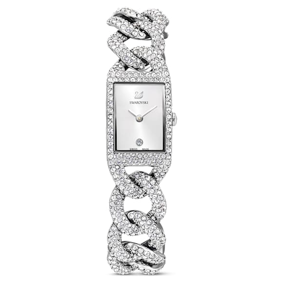 Cocktail Klocka, Schweizisktillverkad, Helt pavéinfattad, Kristallarmband, Silverfärgad, Rostfritt stål - Swarovski, 5547617