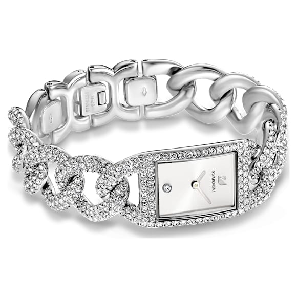 Cocktail Klocka, Schweizisktillverkad, Helt pavéinfattad, Kristallarmband, Silverfärgad, Rostfritt stål - Swarovski, 5547617