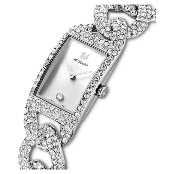 Cocktail watch, Swiss Made, Full pavé, Crystal bracelet, Silver