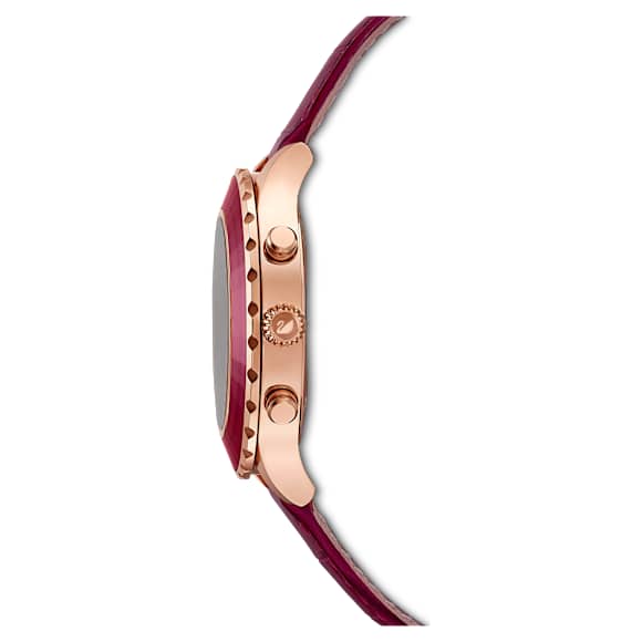 Octea lux chrono 腕表, 瑞士制造, 真皮表带, 红色, 玫瑰金色调润饰 - Swarovski, 5547642
