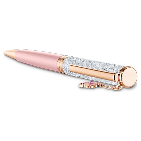 Stylo à bille Crystalline, Fleur, Rose, Laqué rose, placage de ton or rose - Swarovski, 5554983