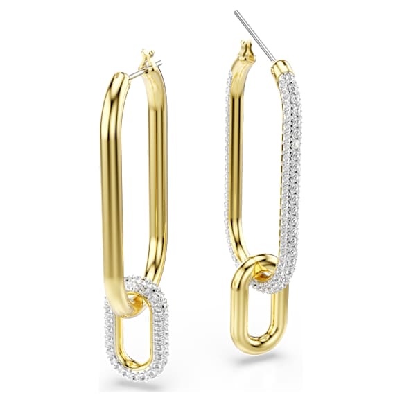 Dextera hoop earrings, Asymmetrical design, White, Mixed metal finish - Swarovski, 5558341