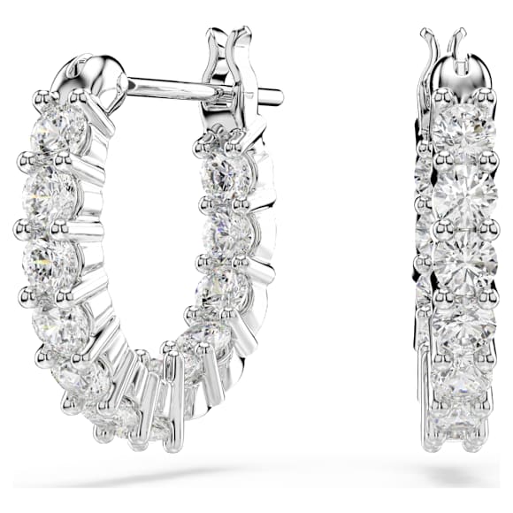 Cercei rotunzi Vittore, Tăietură rotundă, Albi, Placat cu rodiu - Swarovski, 5562126