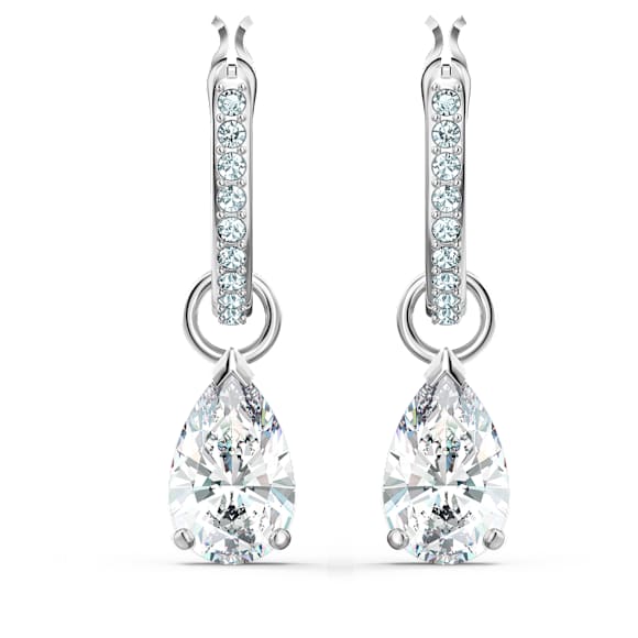 Stilla Attract drop earrings, Pear cut, White, Rhodium plated - Swarovski, 5563119