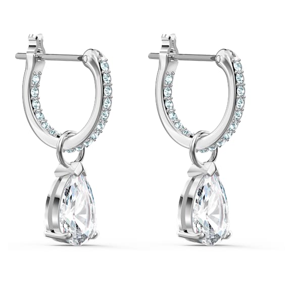 Stilla Attract drop earrings, Pear cut, White, Rhodium plated - Swarovski, 5563119