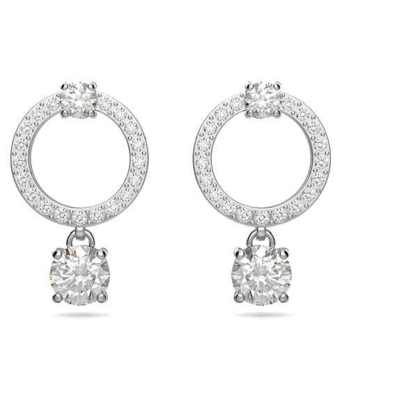 Attract halka küpeler, Yuvarlak kesim, Beyaz, Rodyum kaplama - Swarovski, 5563278
